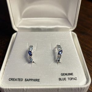 Sterling Sliver Lab Created Sapphire and Genuine Blue Topaz Half Hoop Earrings